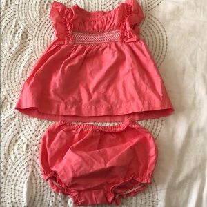 Janie & Jack coral ruffled dress and bloomers